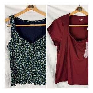 OLD NAVY Women's XL Ribbed Shirt Lot Sleeveless Short Sleeve Floral Blue Red